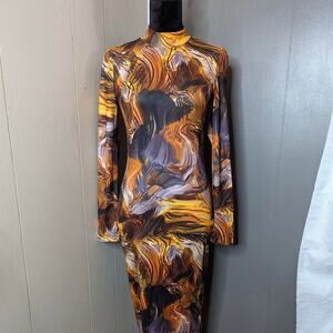 Orange and black abstract print dress